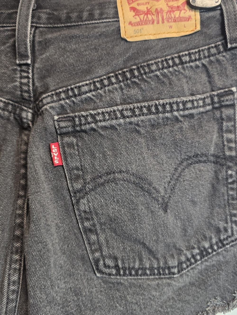 Levi’s 501 Black Denim Shorts High Rise Button Fly Distressed S - Picture 8 of 10